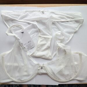 Varsbaby Sheer Ivory Bra and Panty Set, 40E & 2XL New In Package